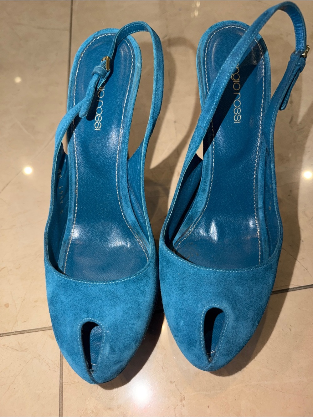 Teal Suede Slingback Peep-Toe Sergio Ross  Pumps size 39
